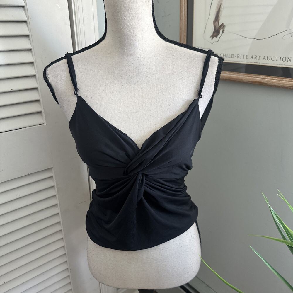 Kiki Riki Top Womens *XS Black Dainty Strappy V-Neck Fitted Tank Coquette Club